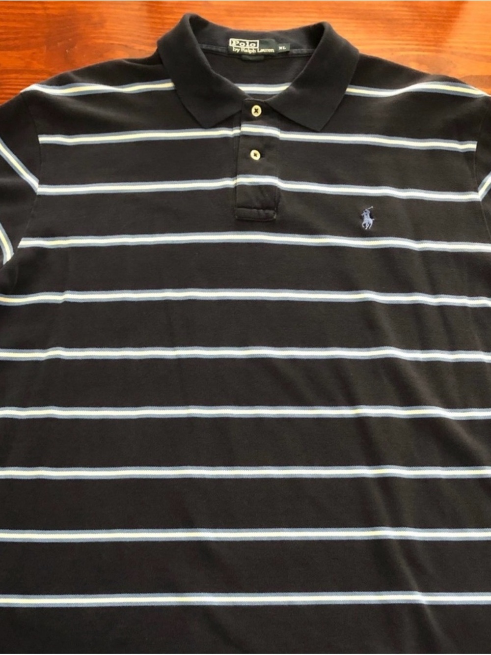 Polo by Ralph Lauren Black Polo with White and Light Blue Stripes